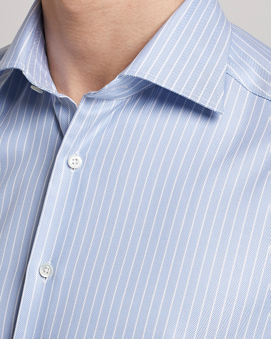 Herre | Skjorter | Stenströms | Slimline Cut Away Herringbone Striped Shirt Blue