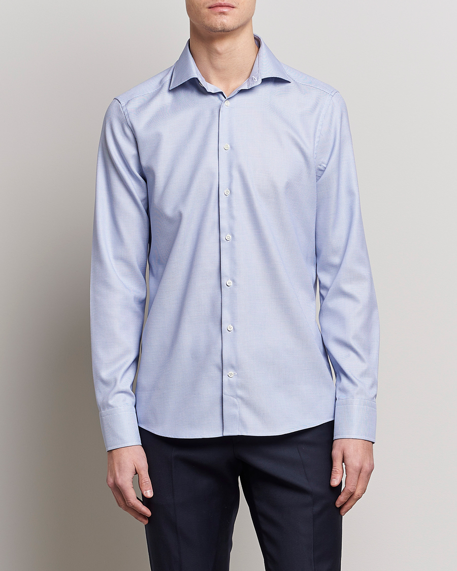 Herre | Skjorter | Stenströms | Slimline Cut Away Woven Structure Shirt Blue