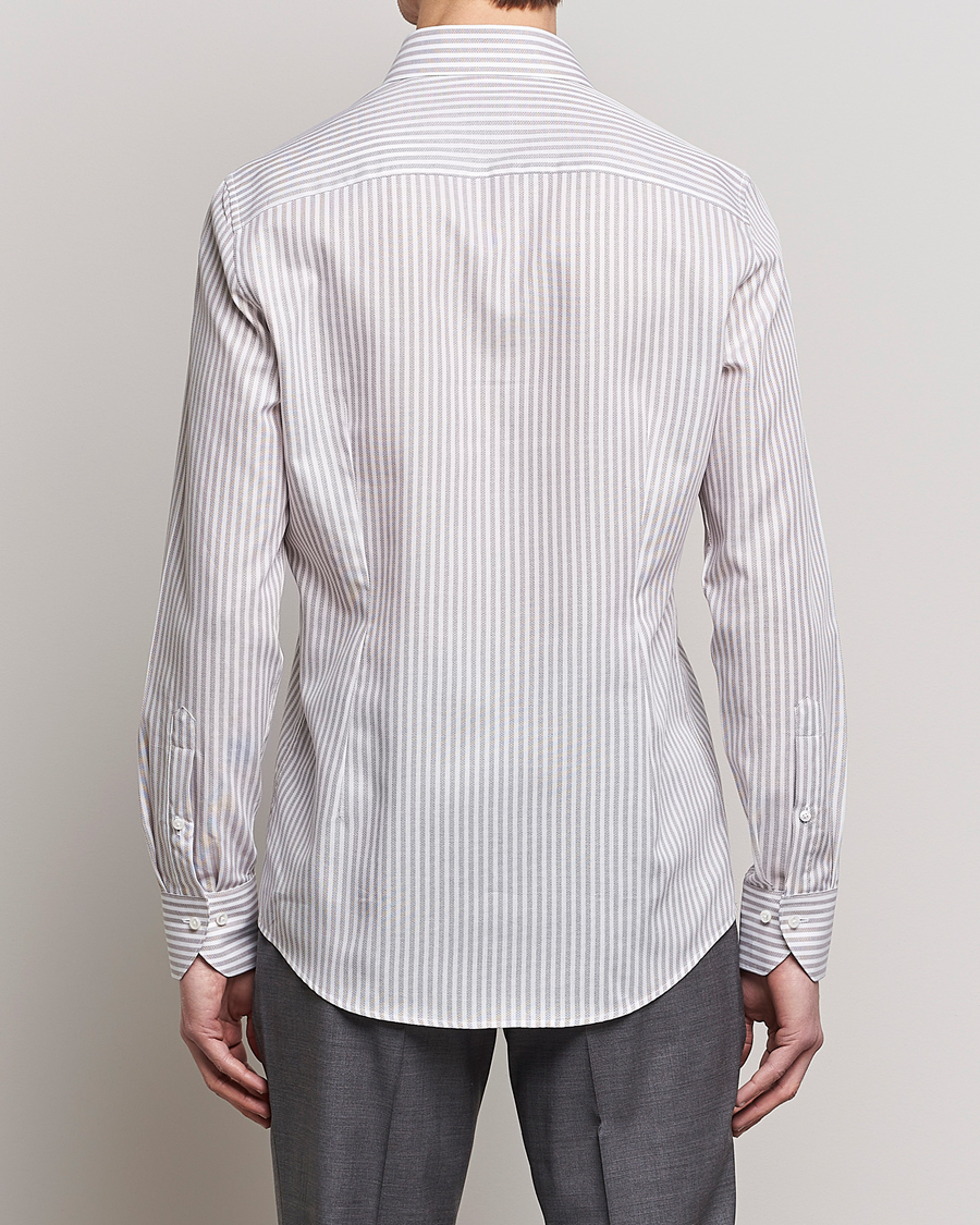 Herre | Skjorter | Stenströms | Slimline Cut Away Structure Striped Shirt Brown