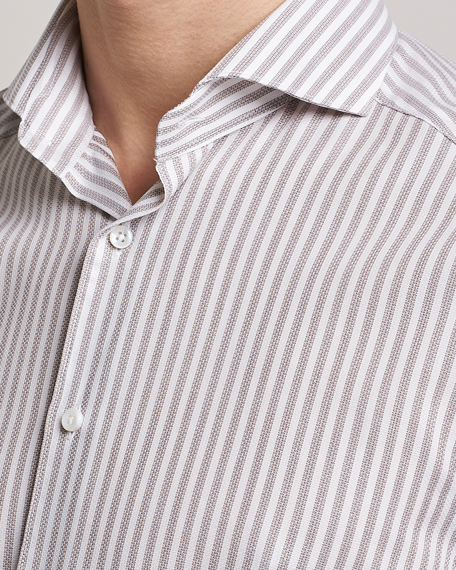 Herre | Skjorter | Stenströms | Slimline Cut Away Structure Striped Shirt Brown