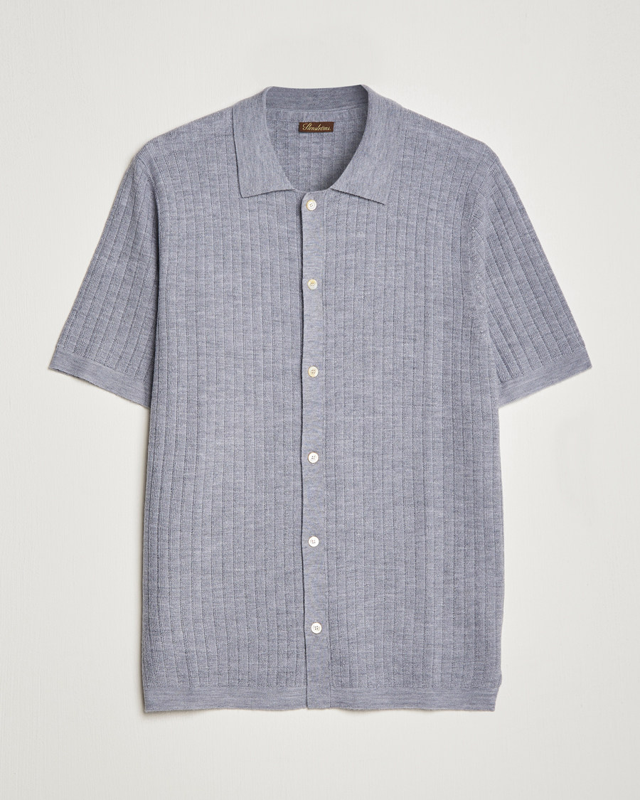 Herre | Polotrøjer | Stenströms | Merino/Lyocell Ribbed Buttoned Polo Shirt Grey