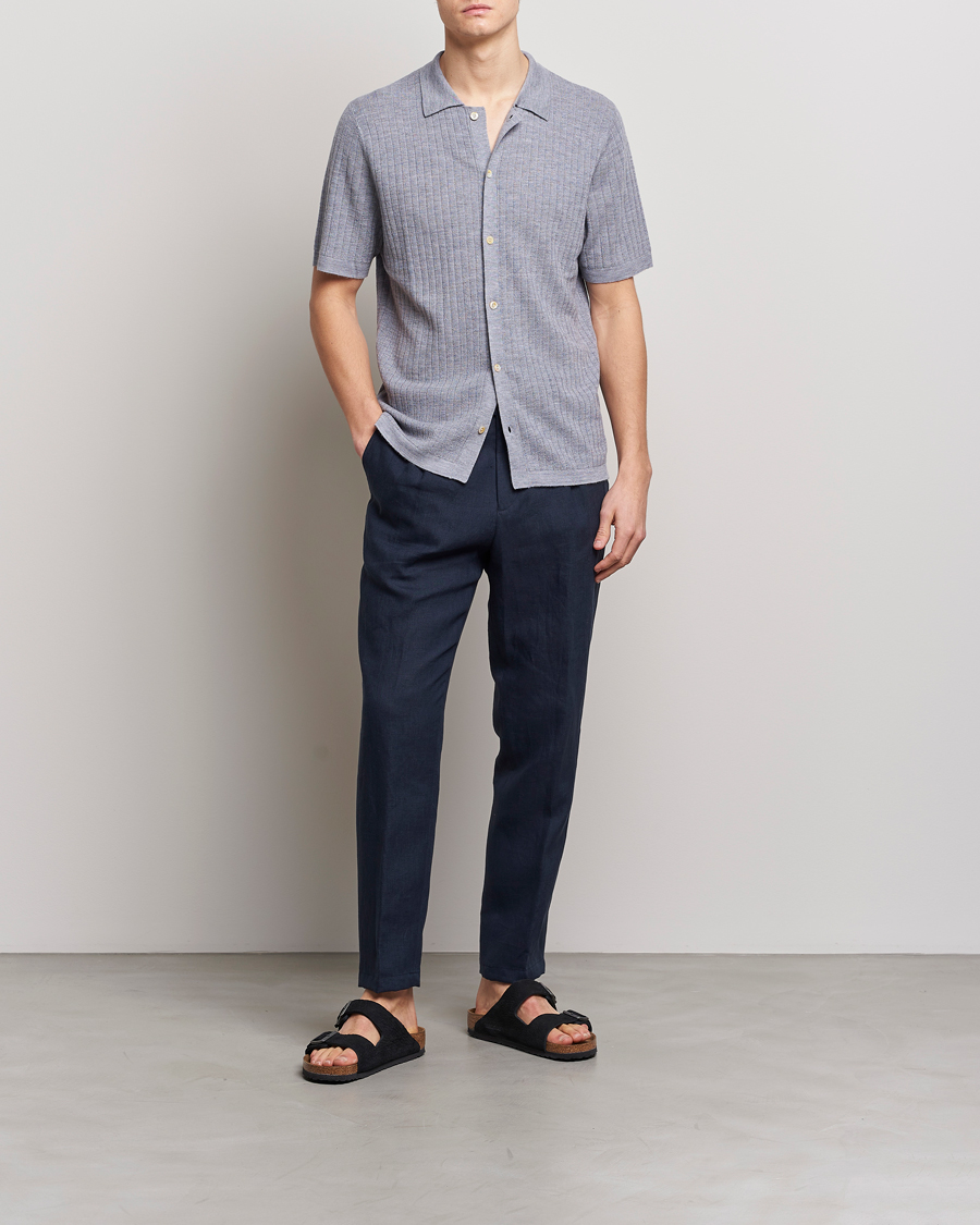 Herre | Polotrøjer | Stenströms | Merino/Lyocell Ribbed Buttoned Polo Shirt Grey