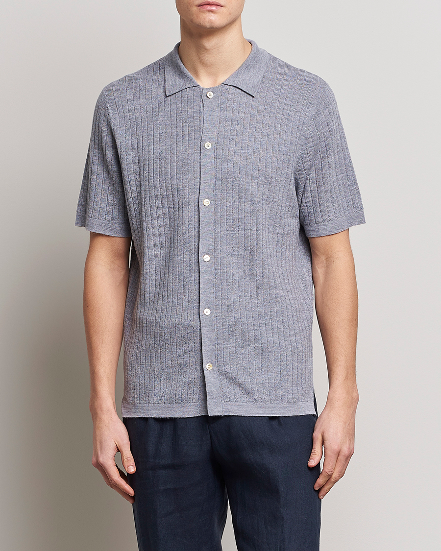 Herre | Polotrøjer | Stenströms | Merino/Lyocell Ribbed Buttoned Polo Shirt Grey