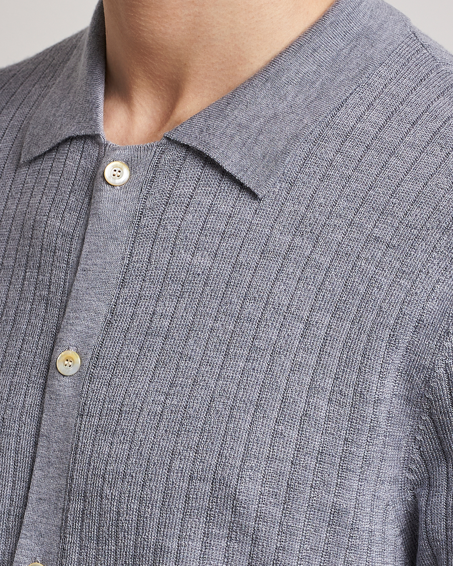 Herre | Polotrøjer | Stenströms | Merino/Lyocell Ribbed Buttoned Polo Shirt Grey