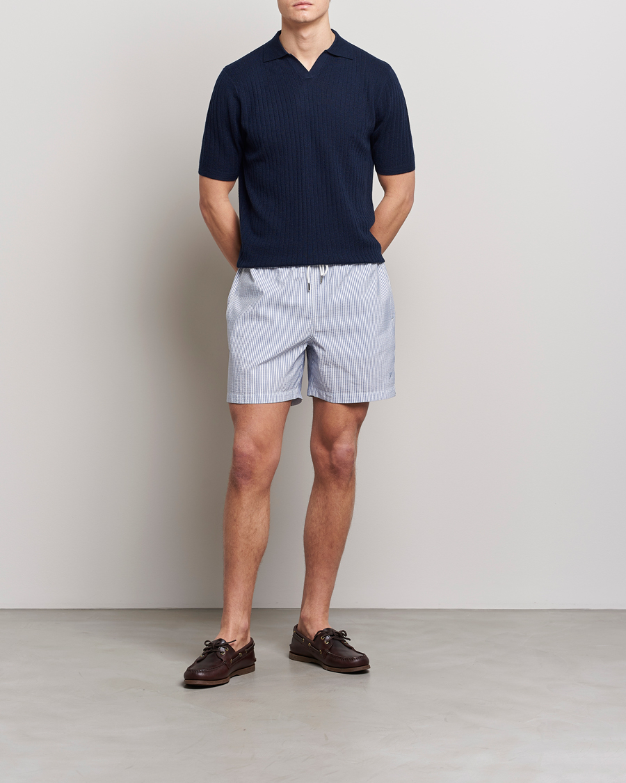 Herre | Polotrøjer | Stenströms | Merino/Lyocell Ribbed Open Collar Polo Navy