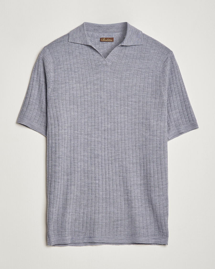Herre | Polotrøjer | Stenströms | Merino/Lyocell Ribbed Open Collar Polo Grey