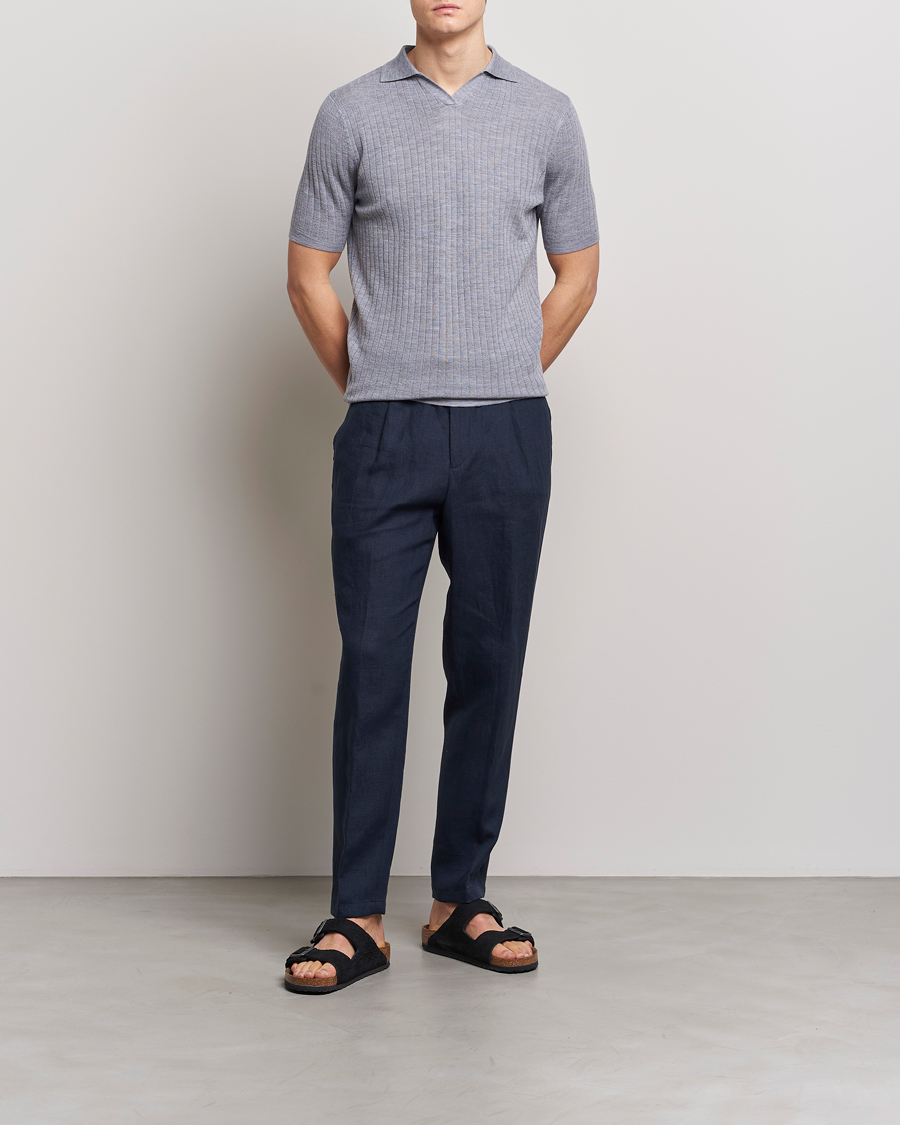 Herre | Polotrøjer | Stenströms | Merino/Lyocell Ribbed Open Collar Polo Grey