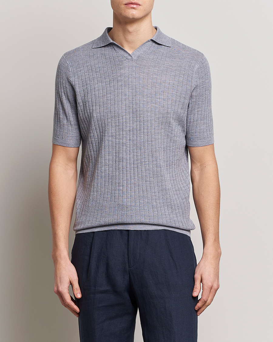 Herre | Polotrøjer | Stenströms | Merino/Lyocell Ribbed Open Collar Polo Grey
