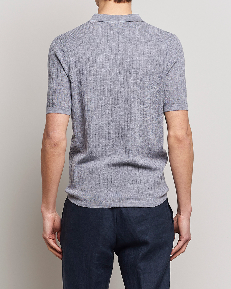 Herre | Polotrøjer | Stenströms | Merino/Lyocell Ribbed Open Collar Polo Grey