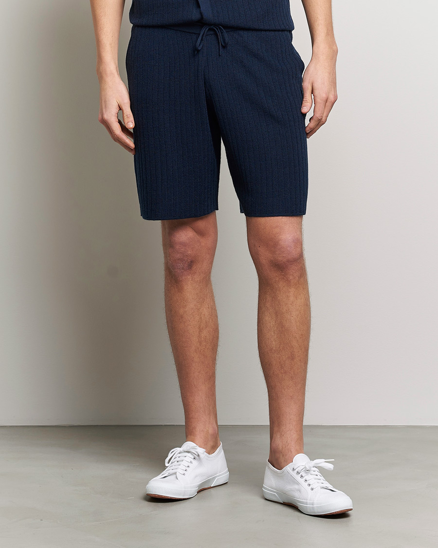 Herre | Drawstringshorts | Stenströms | Merino/Lyocell Ribbed Shorts Navy