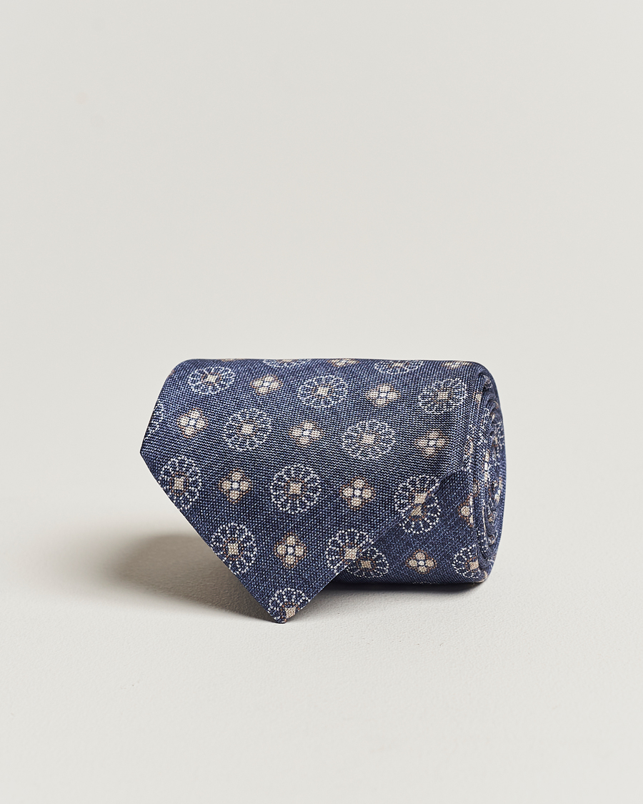 Herre | Stenströms Flower Printed Silk Tie Navy | Stenströms | Flower Printed Silk Tie Navy