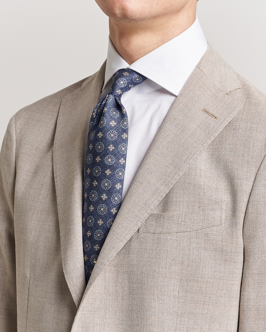 Herre |  | Stenströms | Flower Printed Silk Tie Navy