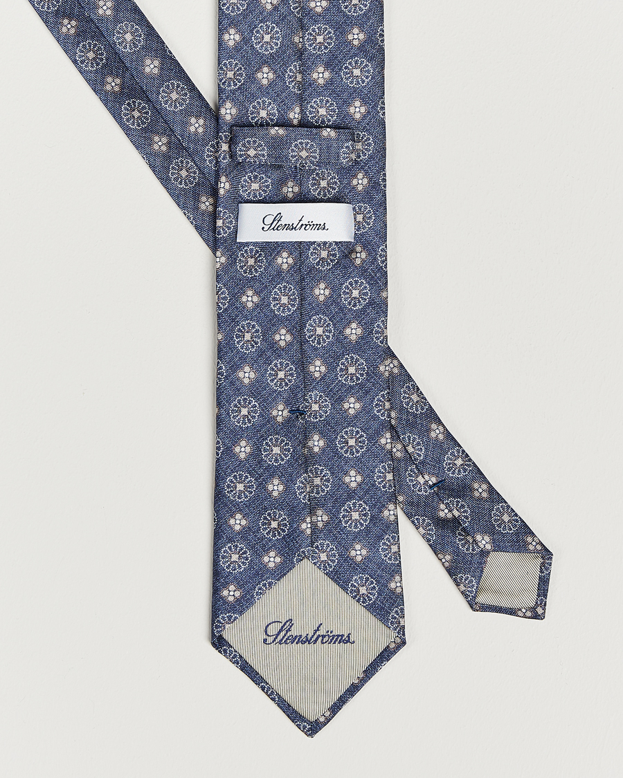 Herre | Stenströms Flower Printed Silk Tie Navy | Stenströms | Flower Printed Silk Tie Navy
