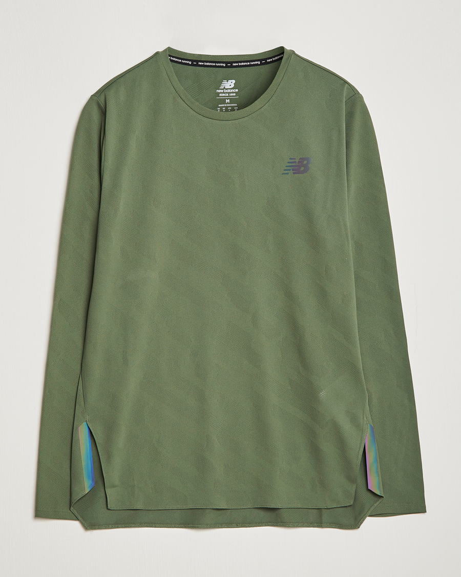 Herre | T-Shirts | New Balance Running | Q Speed Jacquard Long Sleeve T-Shirt Olive