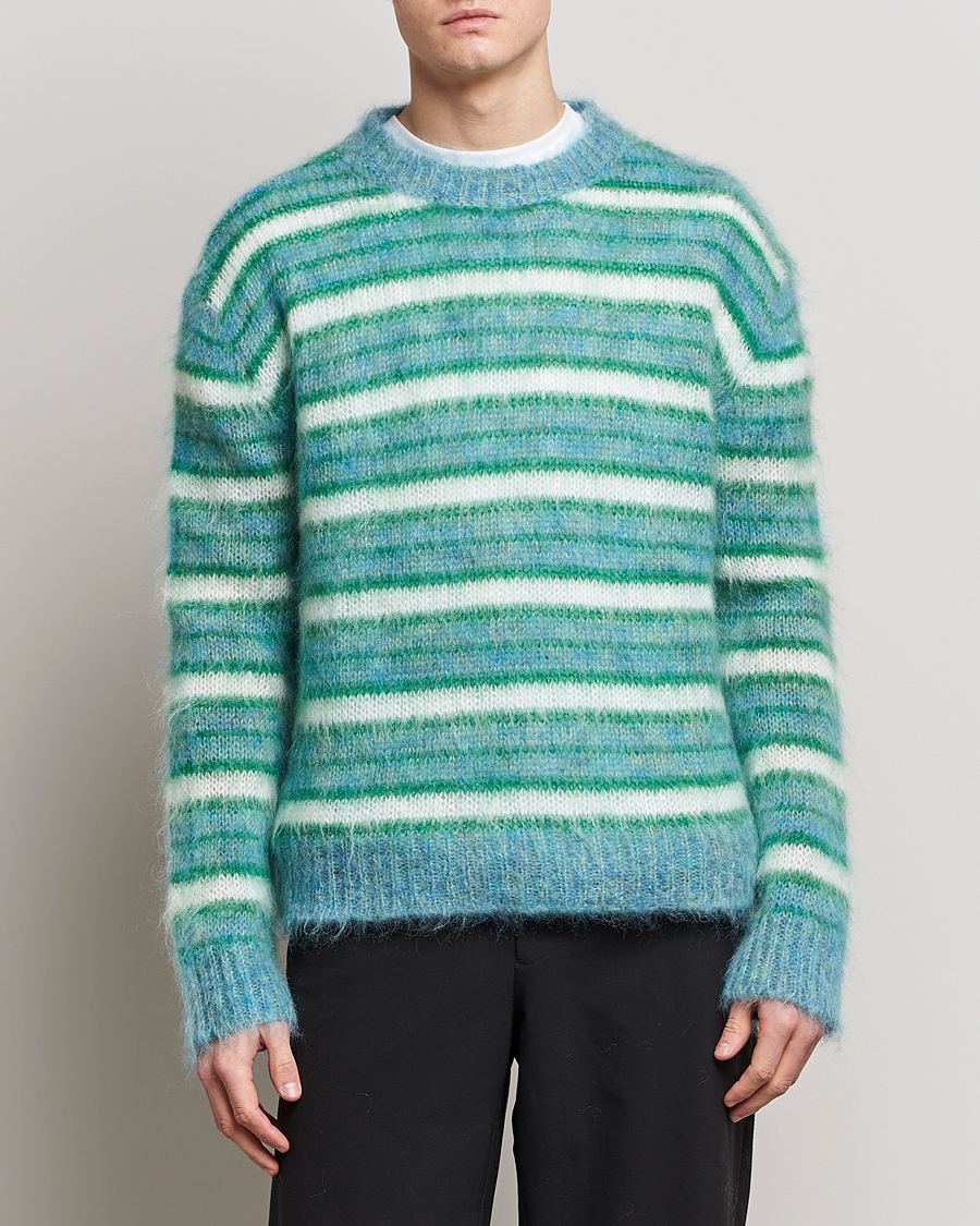 Herre | Strikkede trøjer | Marni | Striped Mohair Sweater Turquoise