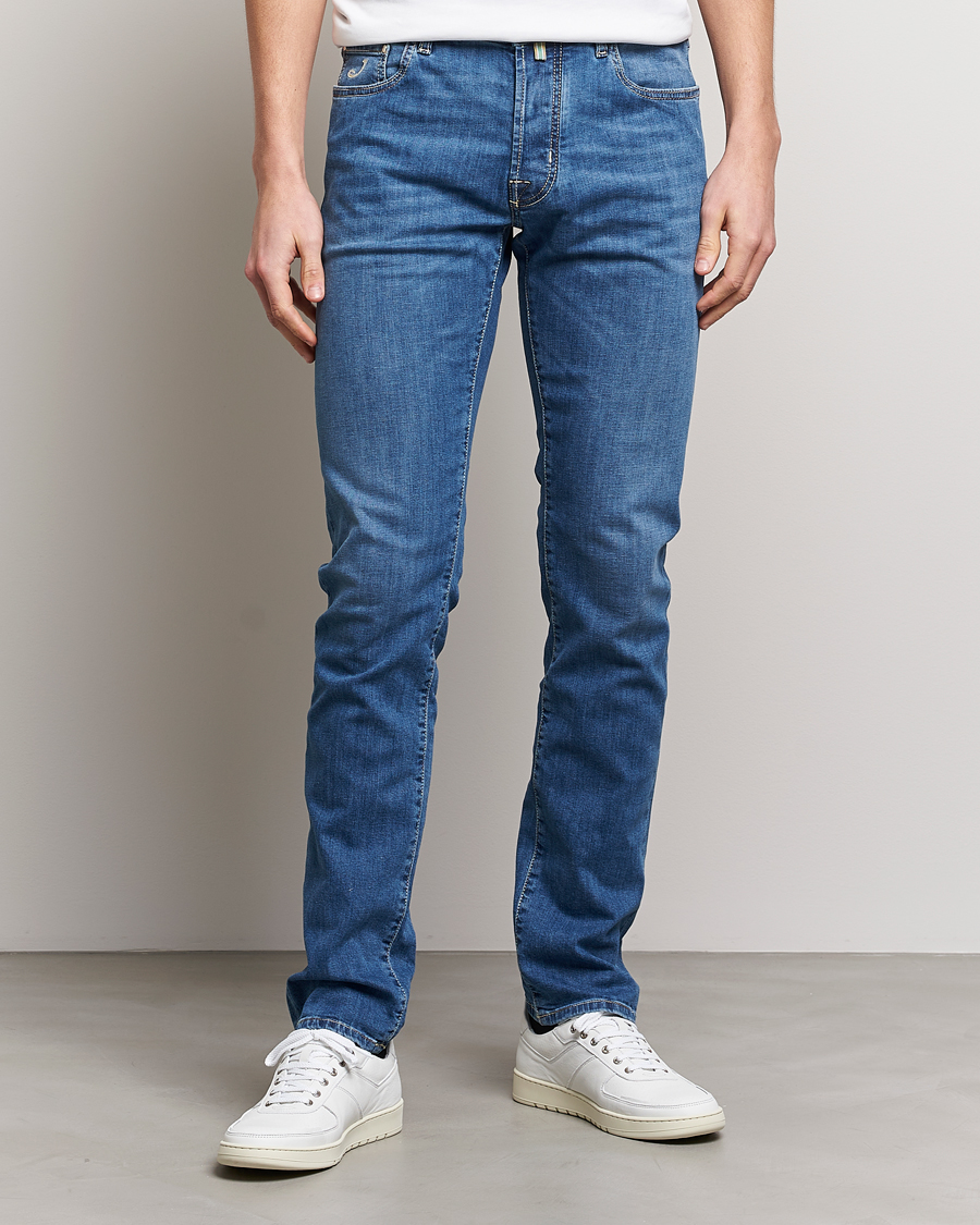 Herre | Jacob Cohën | Jacob Cohën | Bard Denim Linen Resort Stretch Jeans Mid Blue