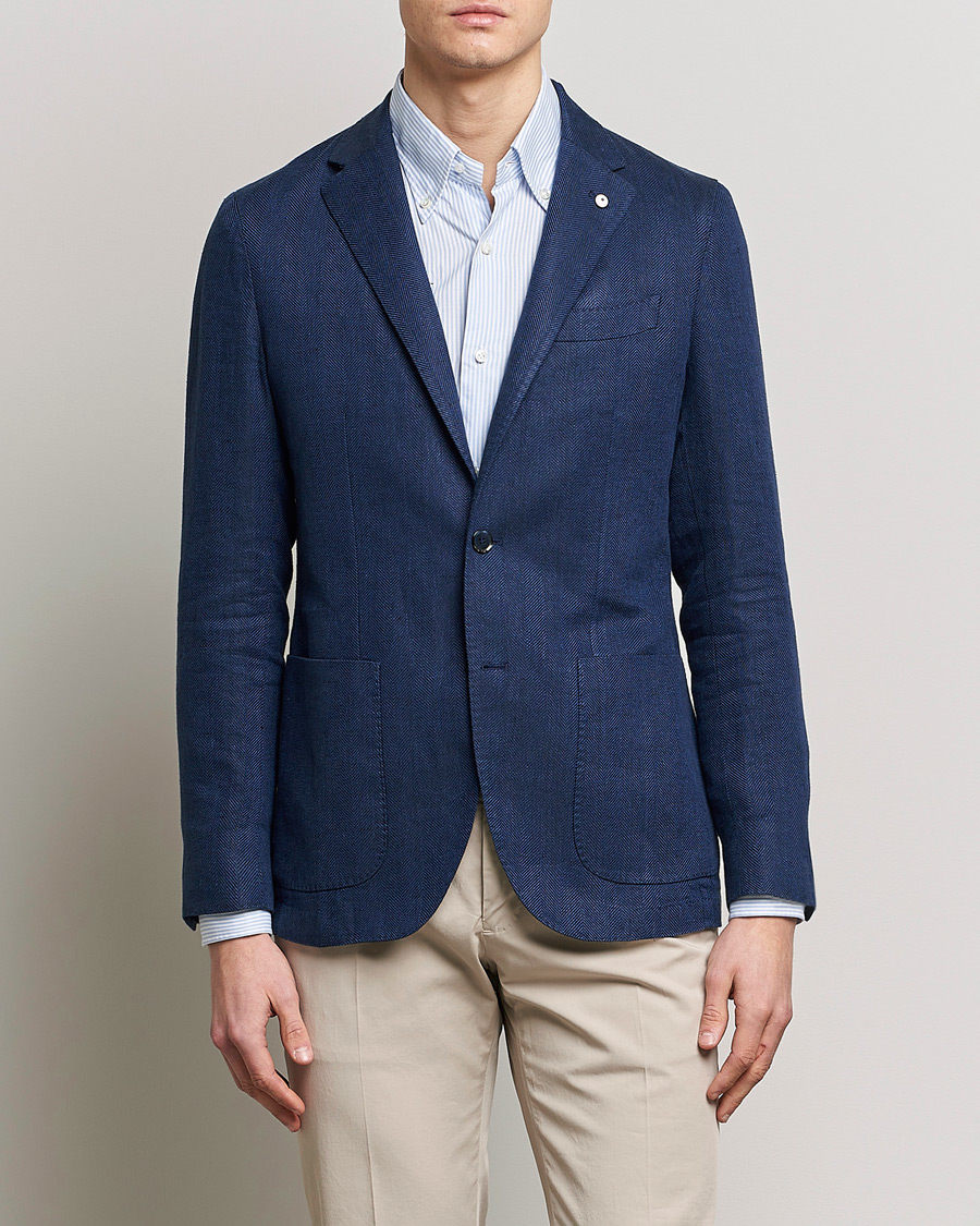 Herre | Blazere & jakker | L.B.M. 1911 | Jack Regular Fit Herringbone Linen Blazer Navy