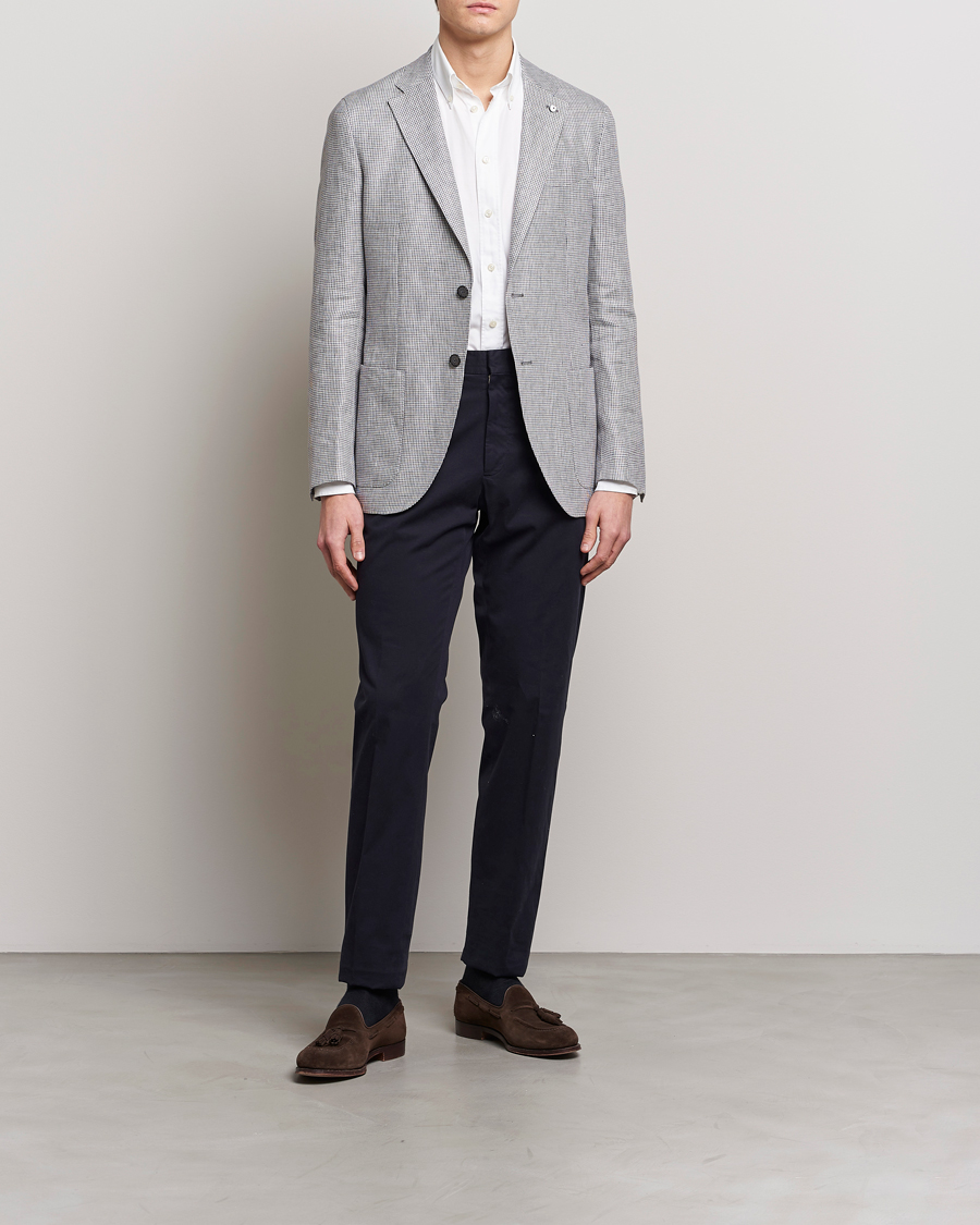 Herre | Blazere & jakker | L.B.M. 1911 | Jack Regular Fit Houndstooth Linen Blazer Grey
