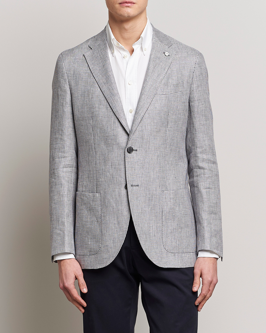 Herre | Blazere & jakker | L.B.M. 1911 | Jack Regular Fit Houndstooth Linen Blazer Grey