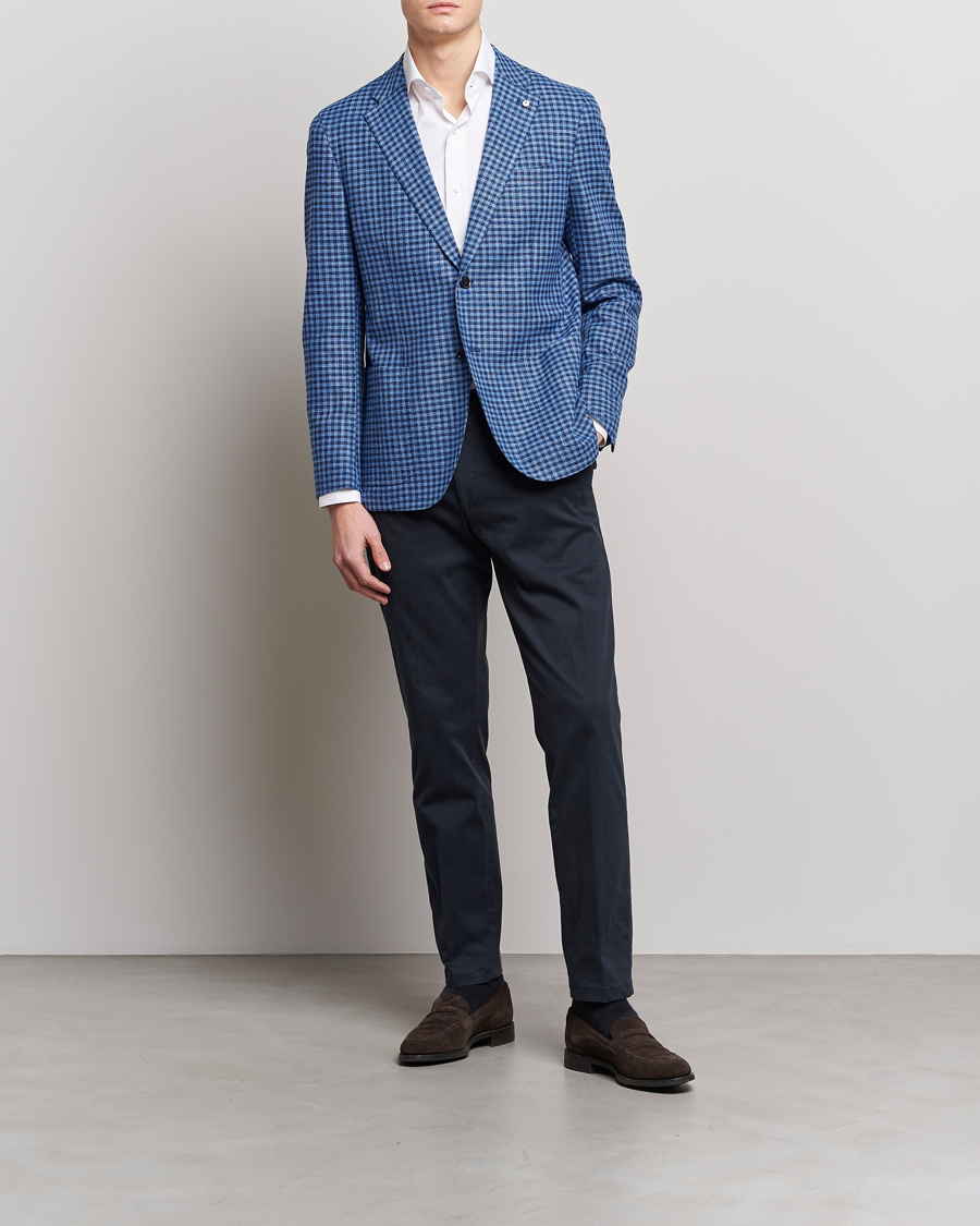Herre | Blazere & jakker | L.B.M. 1911 | Jack Regular Fit Checked Virgin Wool/Linen Blazer Blue