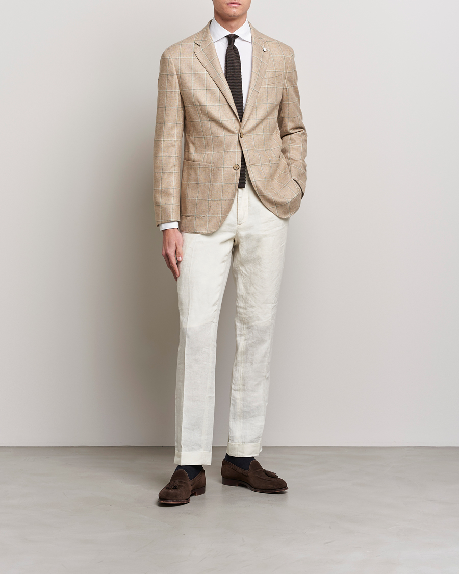 Herre | Blazere & jakker | L.B.M. 1911 | Jack Regular Fit Windowpane Wool/Silk Blazer Olive