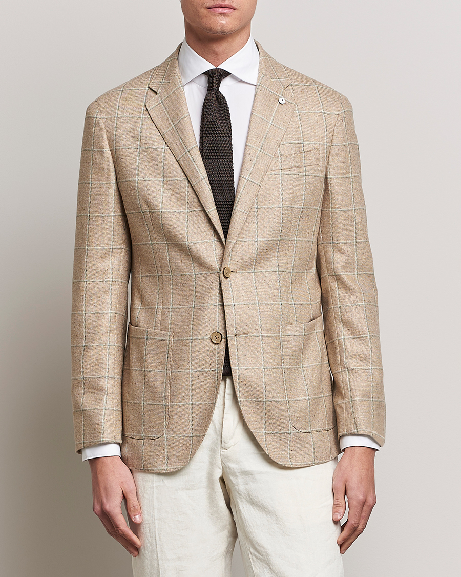 Herre | Blazere & jakker | L.B.M. 1911 | Jack Regular Fit Windowpane Wool/Silk Blazer Olive