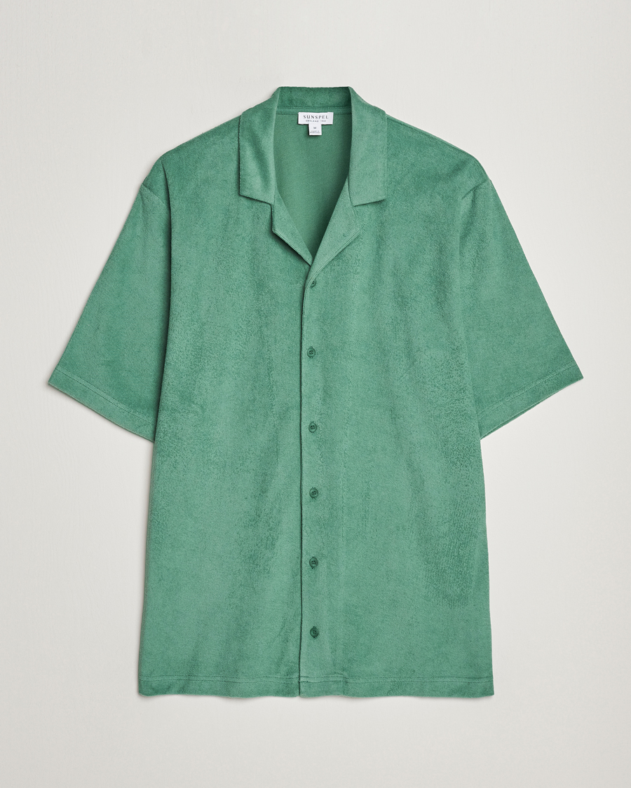 Herre | Skjorter | Sunspel | Towelling Camp Collar Shirt Thyme Green