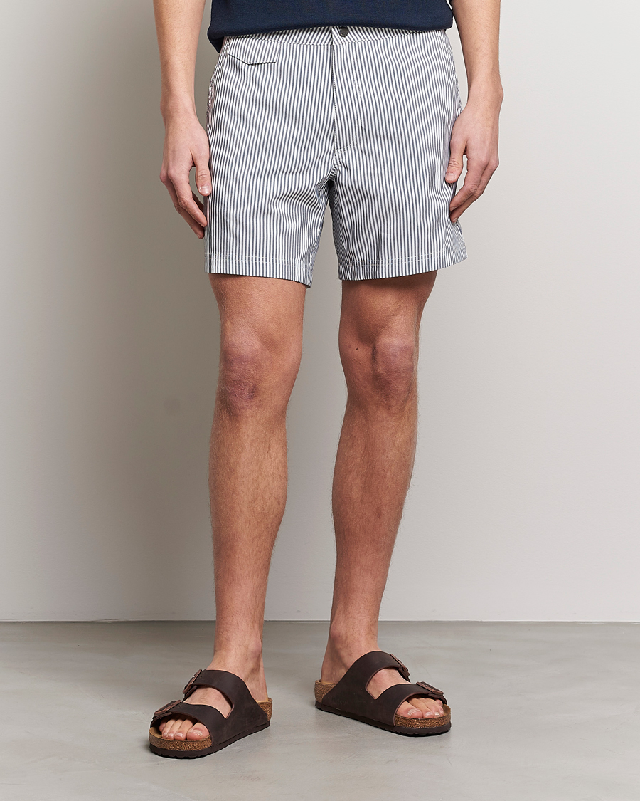 Herre | Tøj | Sunspel | Striped Tailored Swimshorts Navy/White