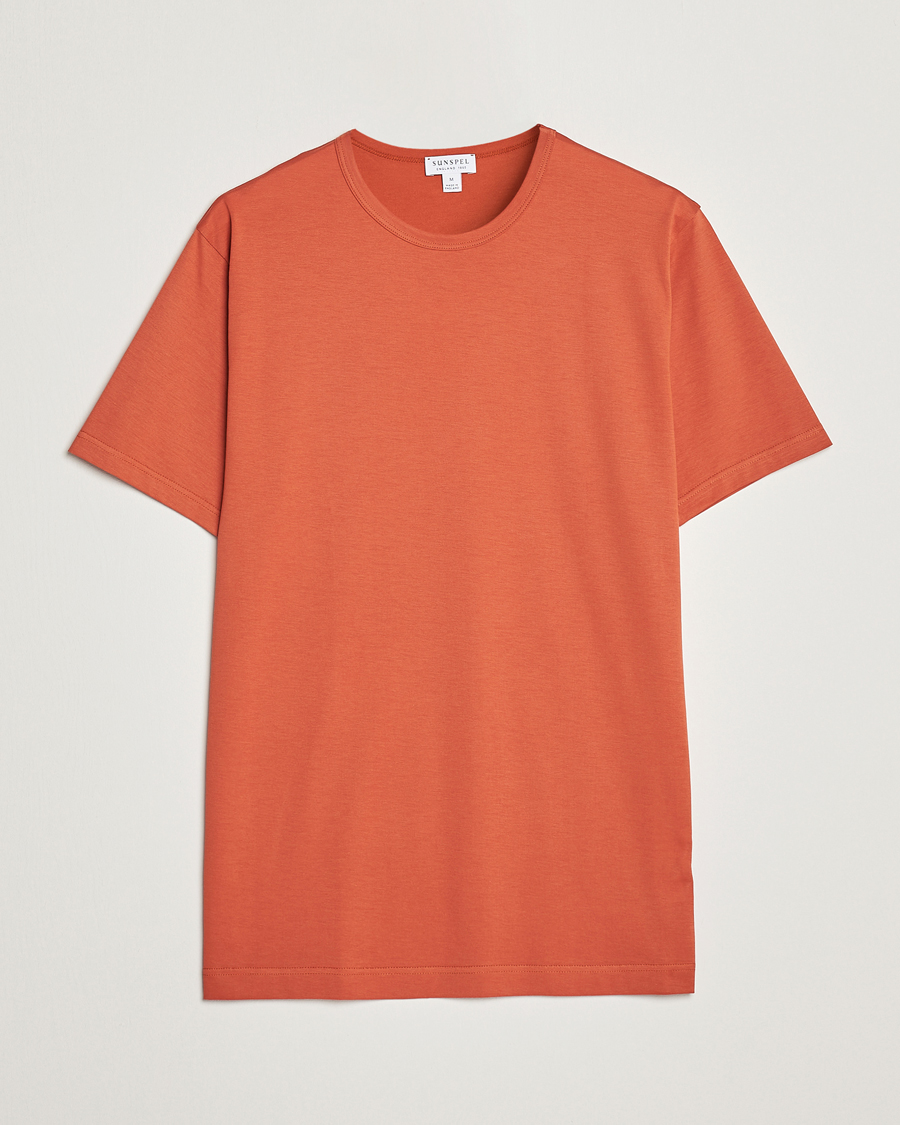 Herre | T-Shirts | Sunspel | Crew Neck Cotton Tee Burnt Sienna