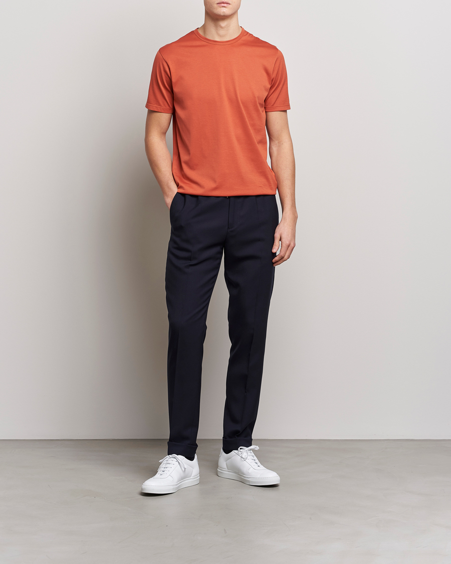 Herre | T-Shirts | Sunspel | Crew Neck Cotton Tee Burnt Sienna