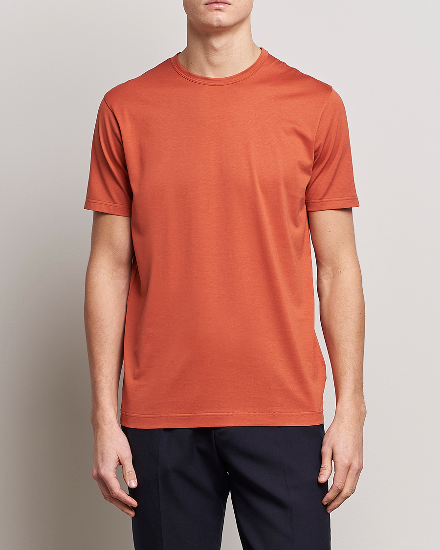 Herre | T-Shirts | Sunspel | Crew Neck Cotton Tee Burnt Sienna
