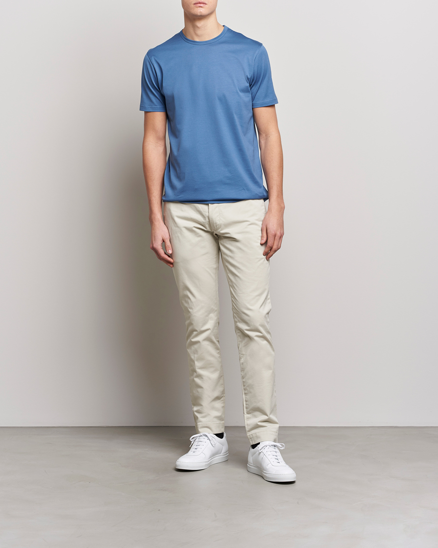 Herre | T-Shirts | Sunspel | Crew Neck Cotton Tee Blue Stone