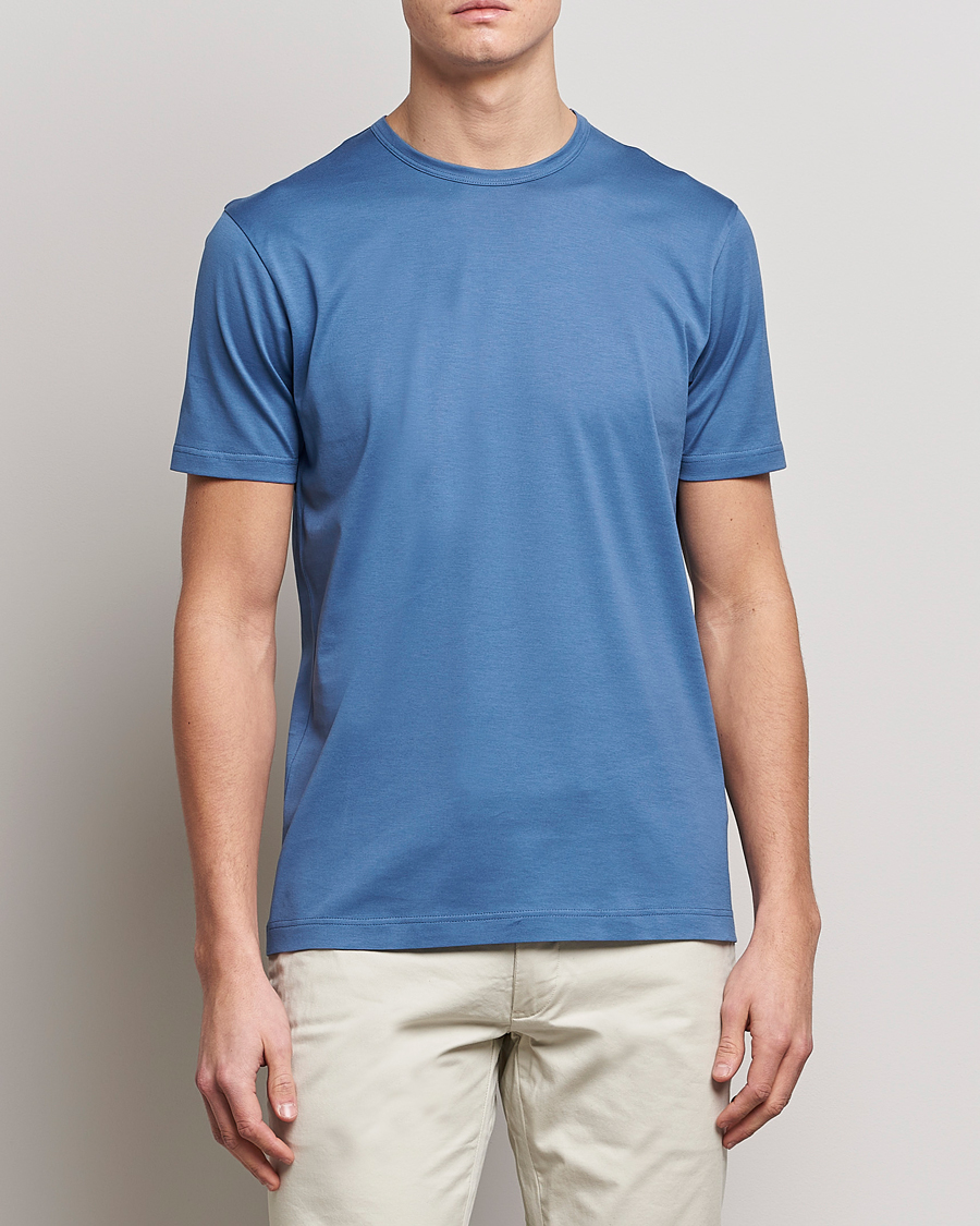 Herre | Sunspel | Sunspel | Crew Neck Cotton Tee Blue Stone