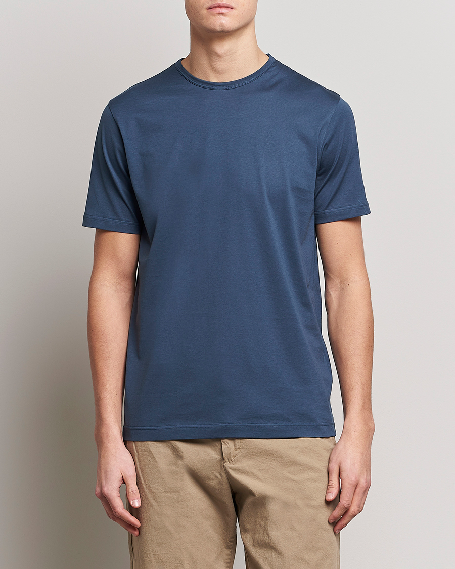 Herre | Kortærmede t-shirts | Sunspel | Crew Neck Cotton Tee Shale Blue