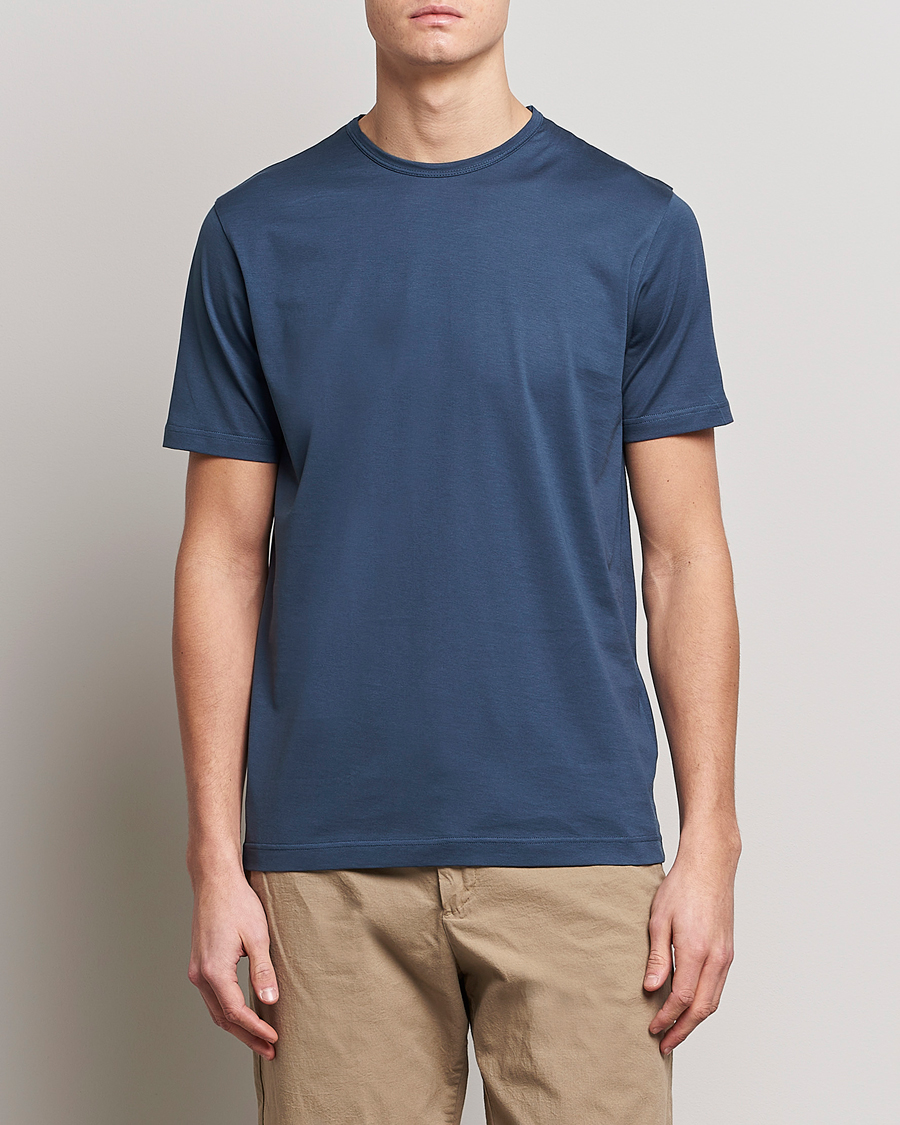 Herre | T-Shirts | Sunspel | Crew Neck Cotton Tee Shale Blue