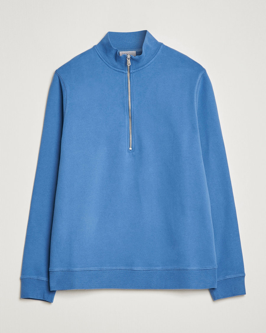 Herre | Trøjer | Sunspel | Loopback Half Zip Sweatshirt Blue Stone
