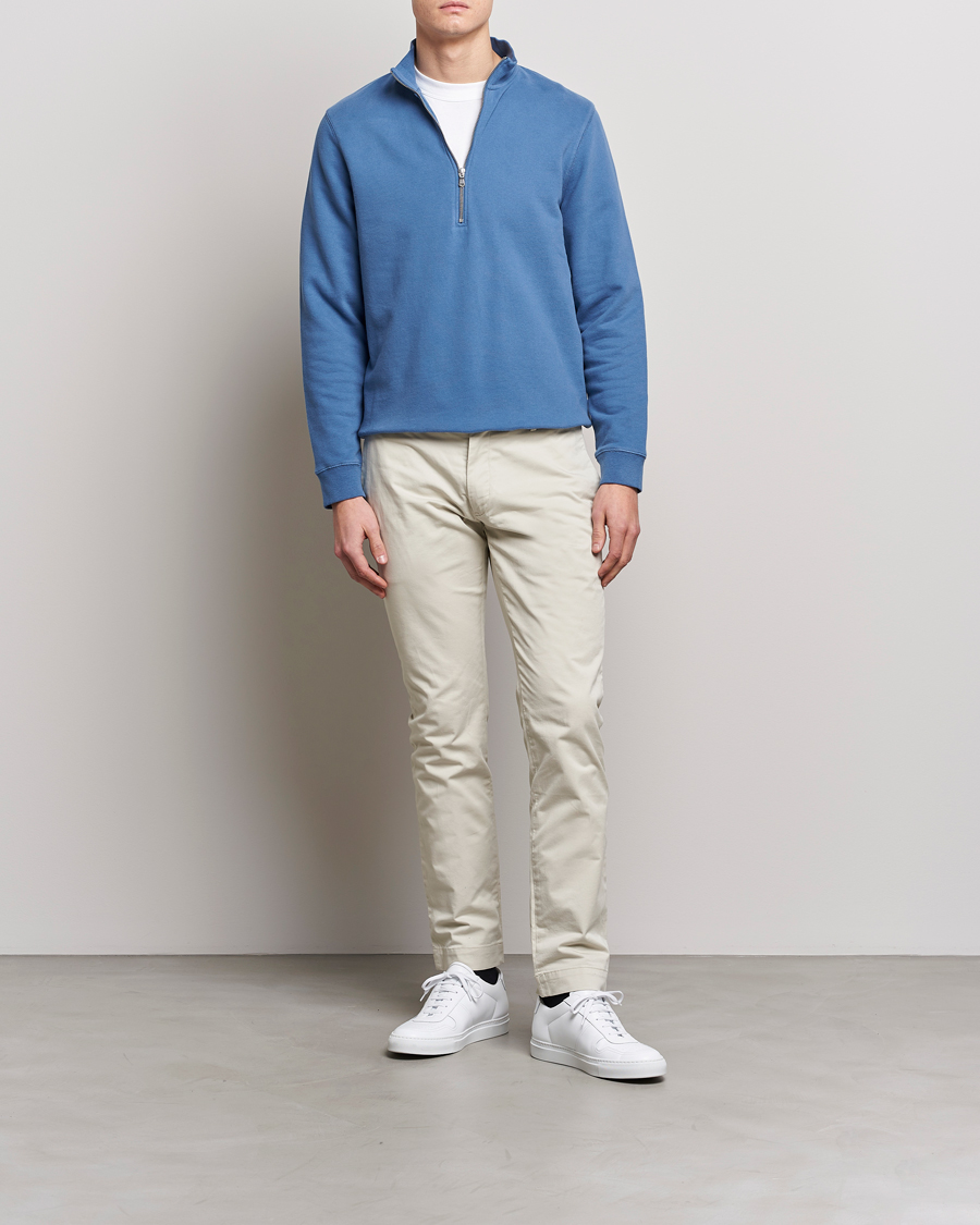 Herre | Trøjer | Sunspel | Loopback Half Zip Sweatshirt Blue Stone