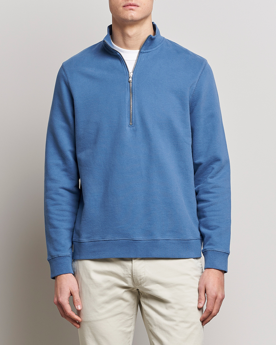 Herre | Trøjer | Sunspel | Loopback Half Zip Sweatshirt Blue Stone