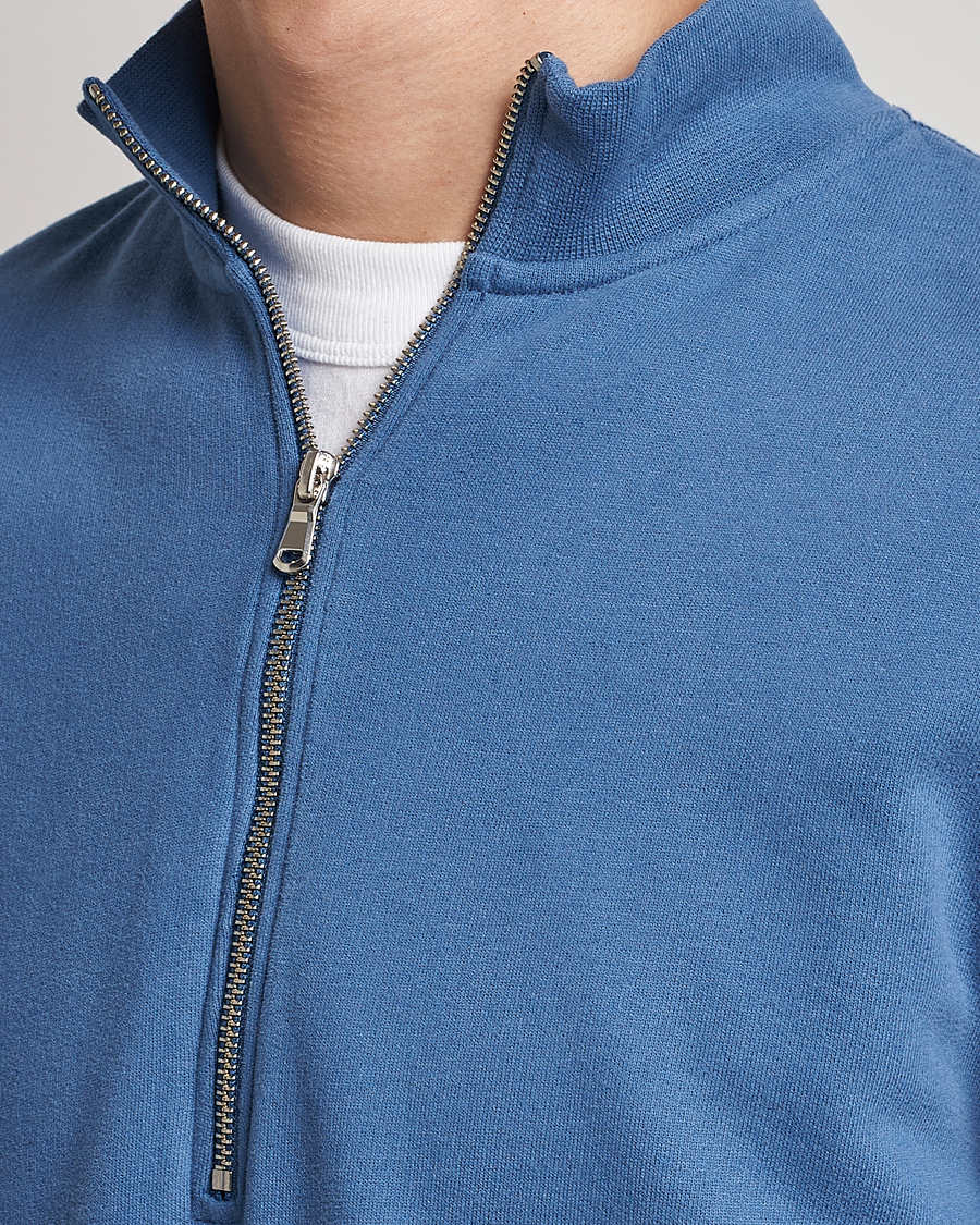 Herre | Trøjer | Sunspel | Loopback Half Zip Sweatshirt Blue Stone