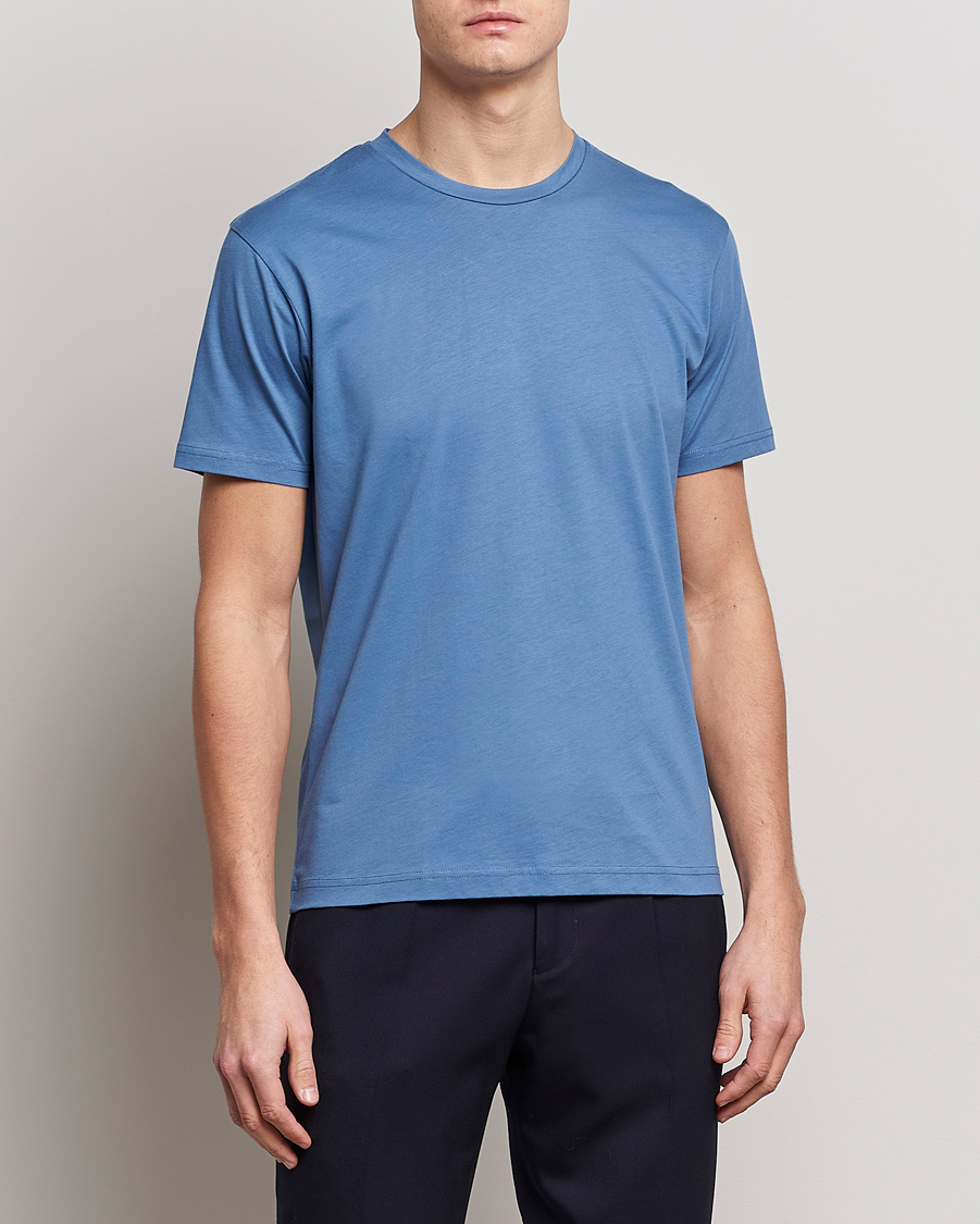 Herre | T-Shirts | Sunspel | Riviera Organic Tee Blue Stone