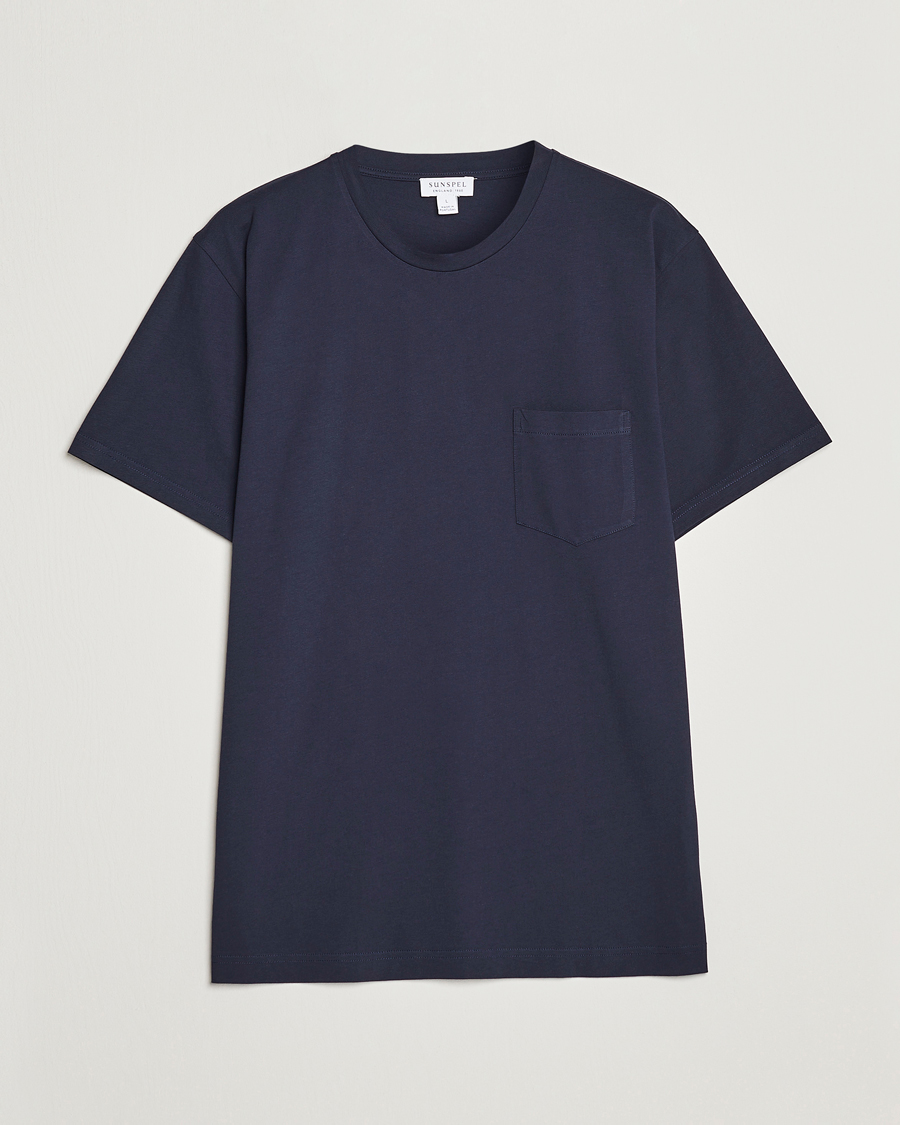 Herre | T-Shirts | Sunspel | Riviera Pocket Crew Neck T-Shirt Navy