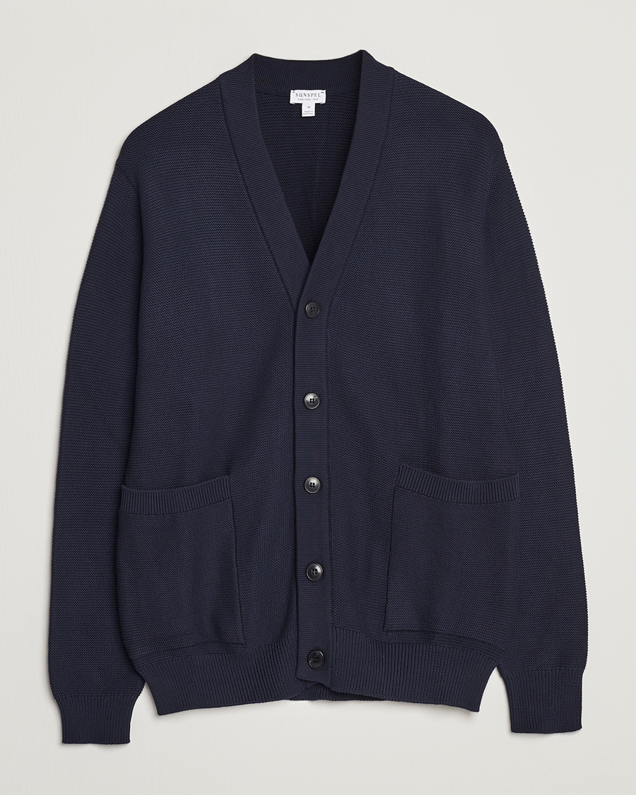 Herre | Trøjer | Sunspel | Garter Cotton Knit Cardigan Navy