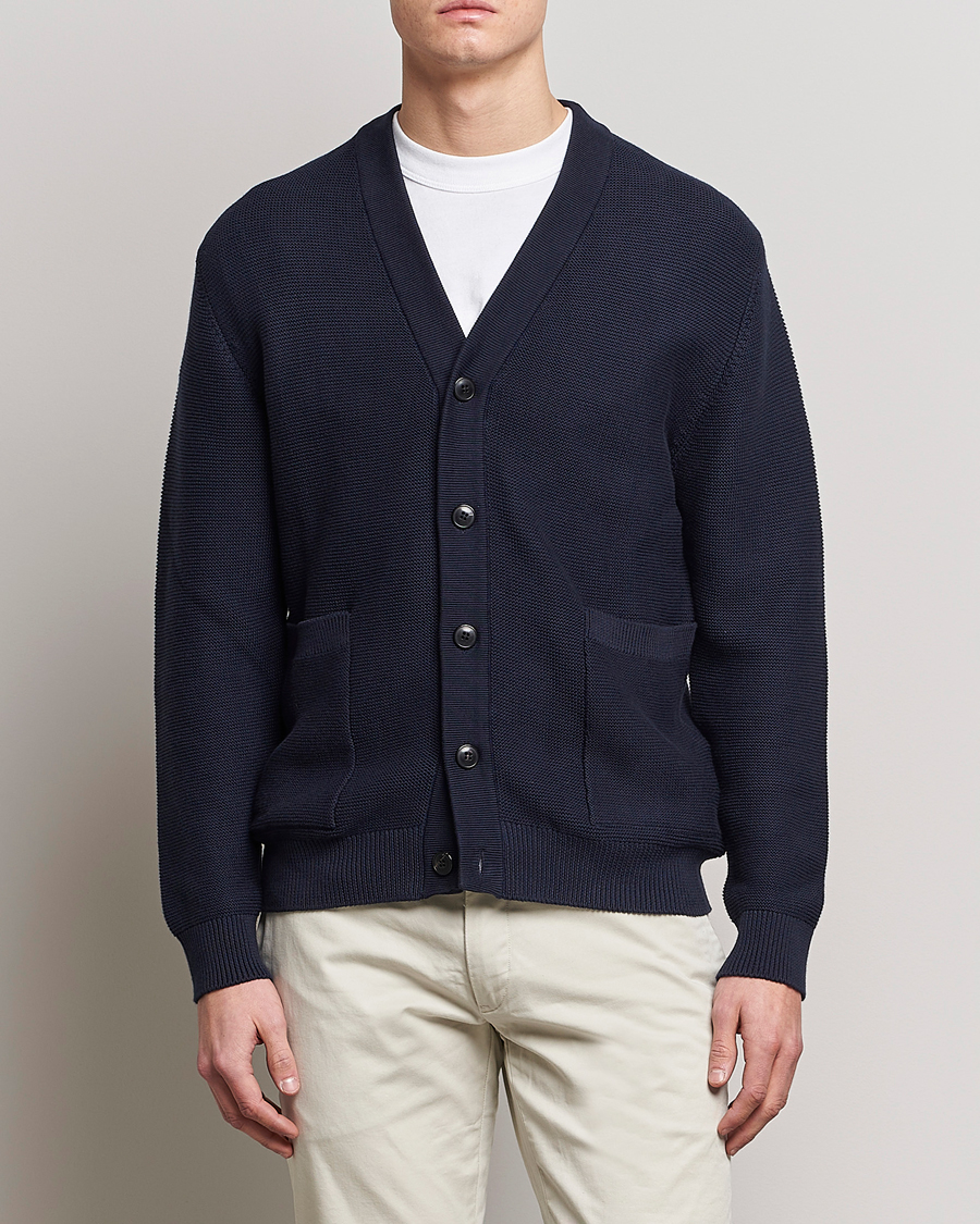 Herre | Trøjer | Sunspel | Garter Cotton Knit Cardigan Navy