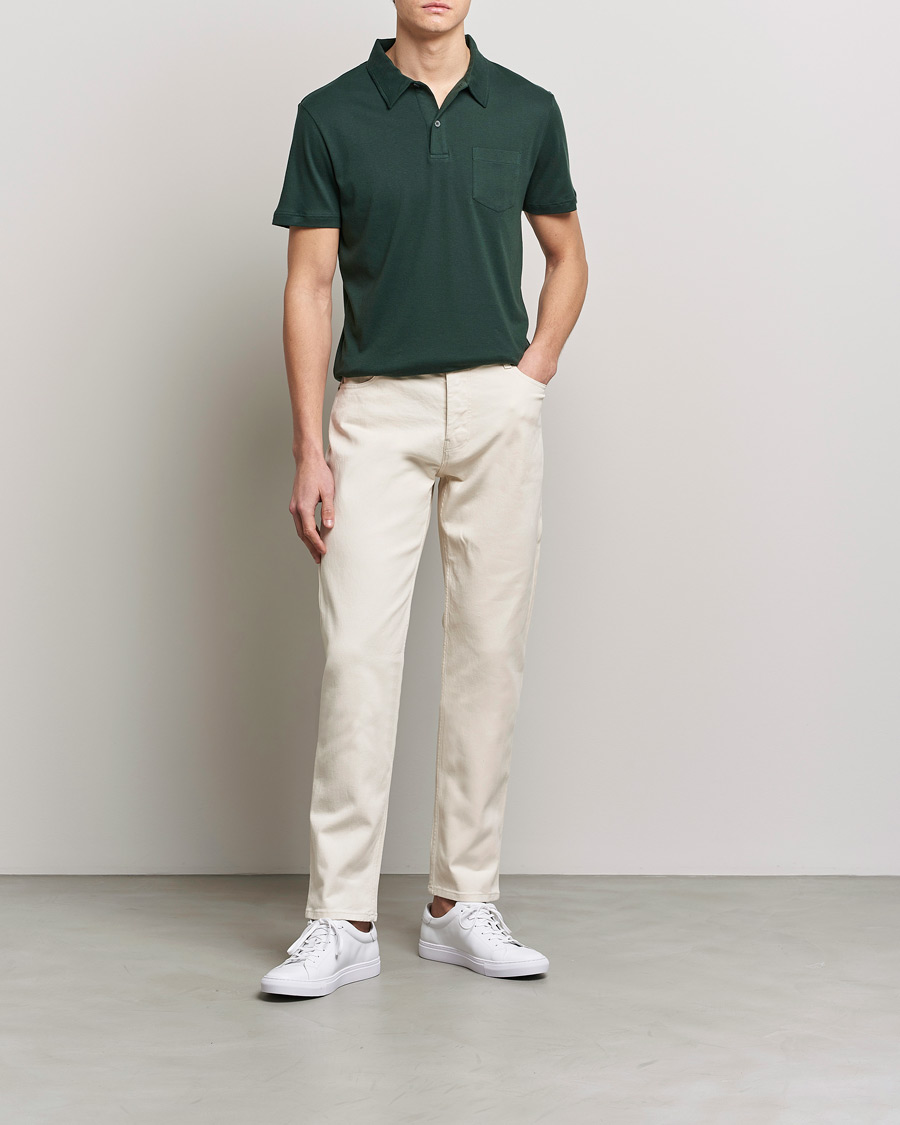 Herre | Polotrøjer | Sunspel | Sea Island Jersey Riviera Polo Seaweed