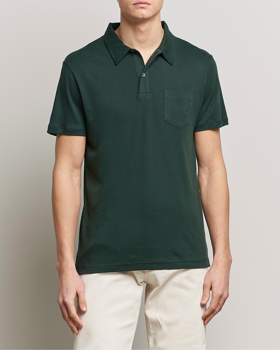 Herre | Polotrøjer | Sunspel | Sea Island Jersey Riviera Polo Seaweed