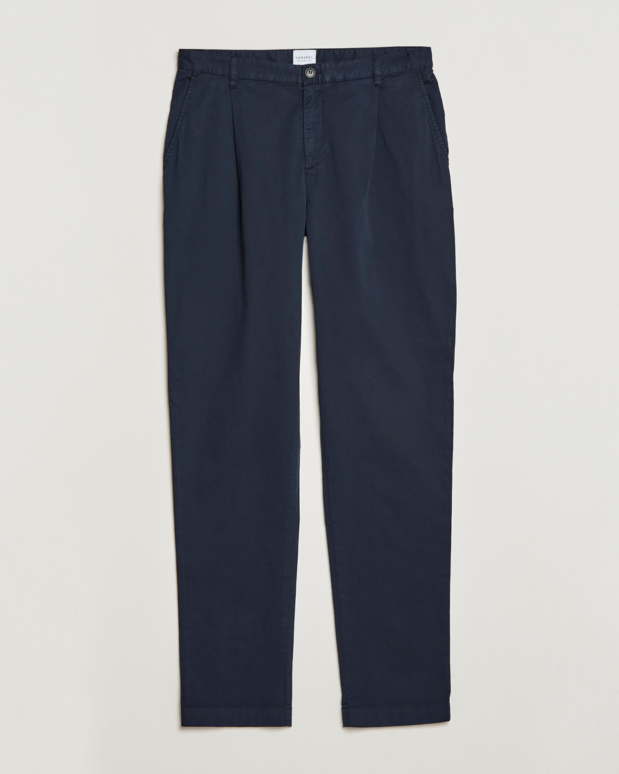 Herre | Bukser | Sunspel | Pleated Stretch Cotton Twill Chino Navy