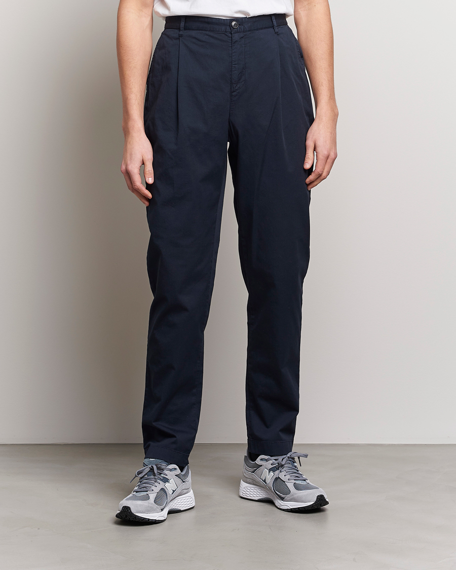 Herre | Bukser | Sunspel | Pleated Stretch Cotton Twill Chino Navy