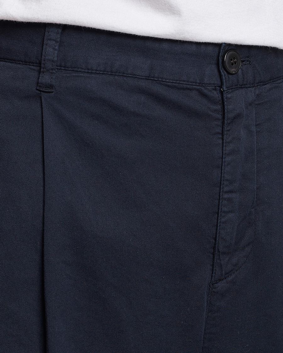 Herre | Bukser | Sunspel | Pleated Stretch Cotton Twill Chino Navy