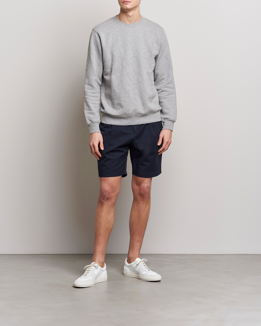 Herre | Shorts | Sunspel | Pleated Stretch Cotton Twill Shorts Navy