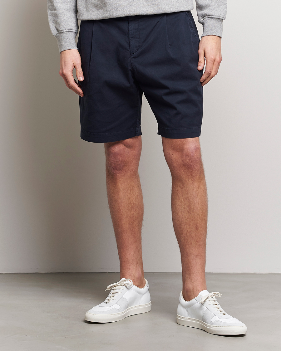 Herre | Sunspel | Sunspel | Pleated Stretch Cotton Twill Shorts Navy